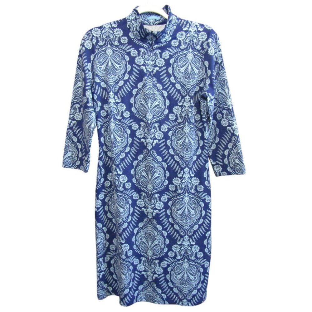 J McLaughlin Bedford Catalina Cloth Blue Floral 1/4 Zip Shift Dress Size M